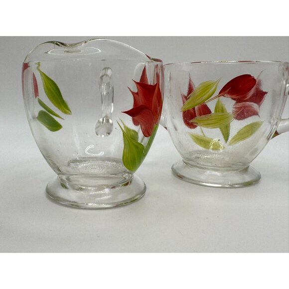 Vintage Bartlett Collins Cream & Sugar Red Tulips Gay Fad 50s Vintage - Picture 5 of 7